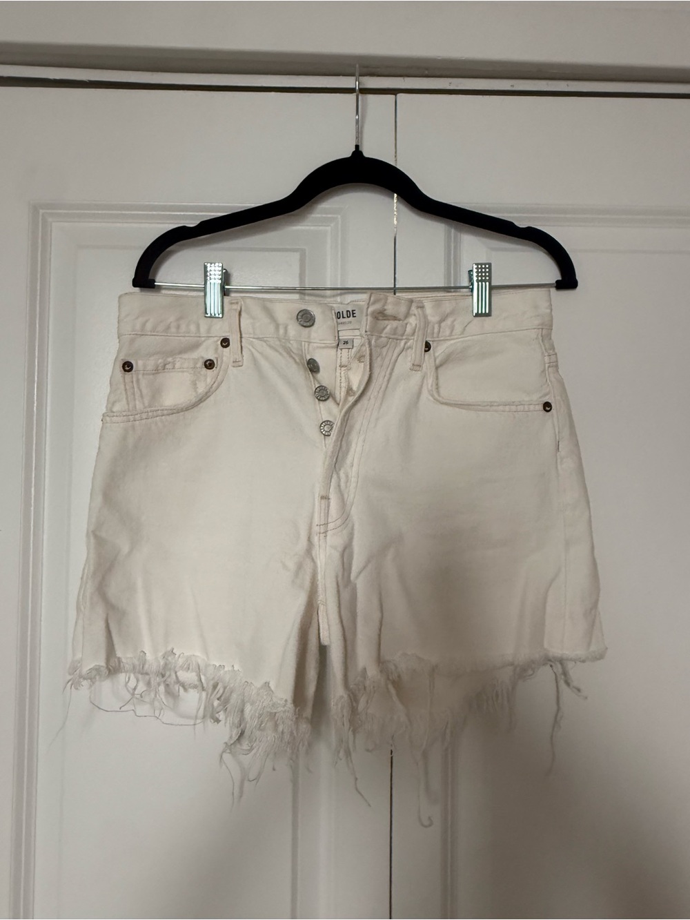 Agolde White Frayed Hem Jean Shorts